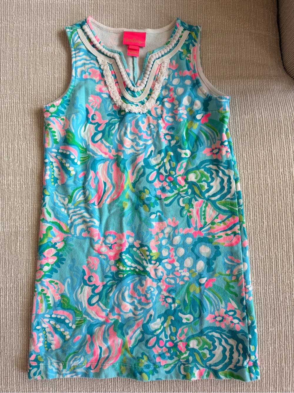 Lilly Pulitzer Turquoise Floral Tank Dress with Pink & Green Accents